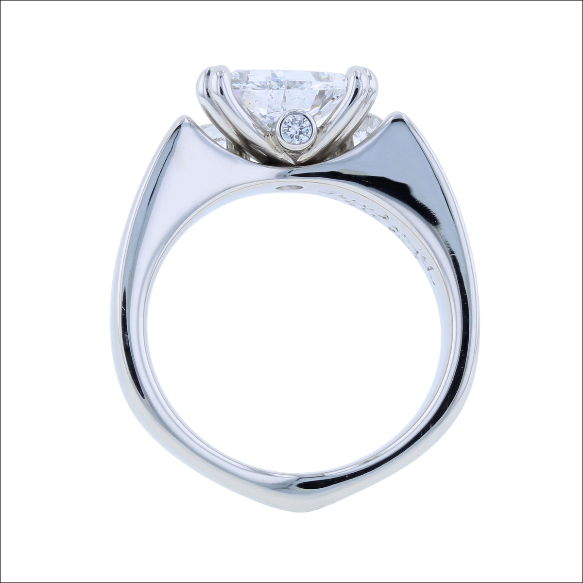 Trillion Diamond with Round Diamond Accents Ring Platinum (Consignment) side, handcrafted rings | Jewelsmith, Durham, NC