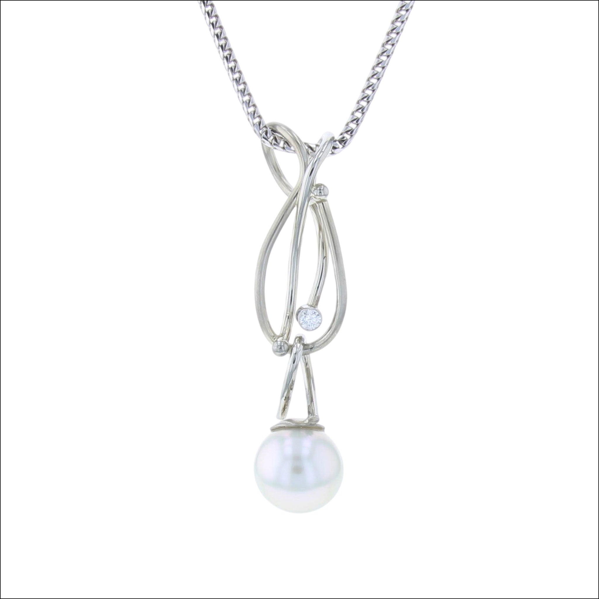 Diamond Pendant with Interchangeable Pearl Drops 18KW (Consignment) with white South Sea pearl, handcrafted pendants | Jewelsmith, Durham, NC