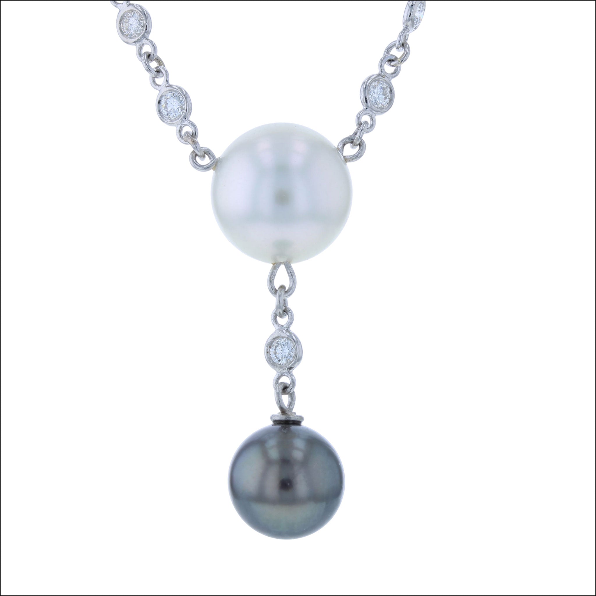 Diamond Link and Pearl Y-Necklace Platinum 18" (Consignment), handcrafted necklaces | Jewelsmith, Durham, NC