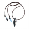 Ebony Pearl Aqua Black Tourmaline Leather Necklace Sterling Silver (Consignment)