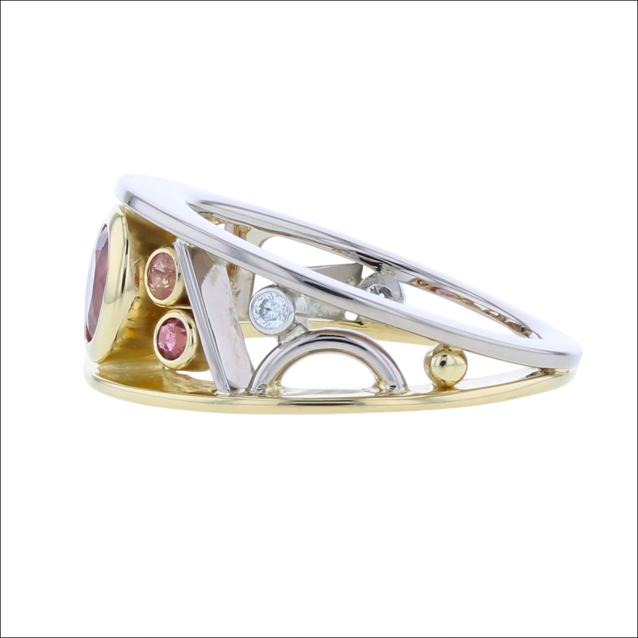 Pink Sapphire Diamond Parts Ring 14KW 18KY (Consignment) side, handcrafted rings | Jewelsmith, Durham, NC