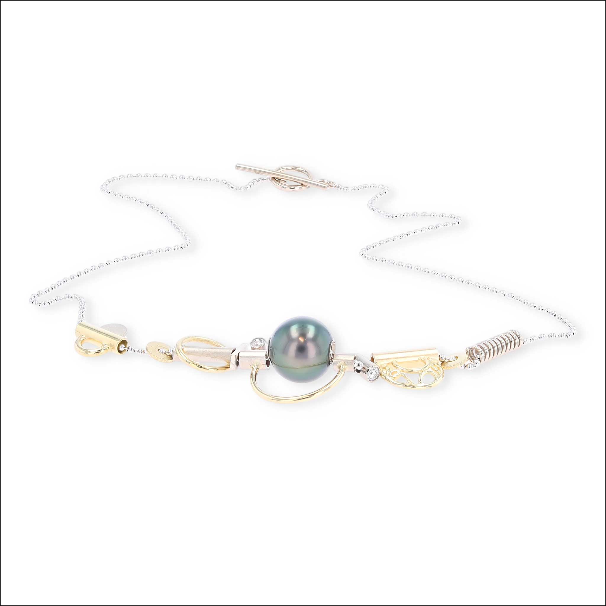 Tahitian Pearl Diamond Parts Necklace 18KY 14KW with 10 Parts whole