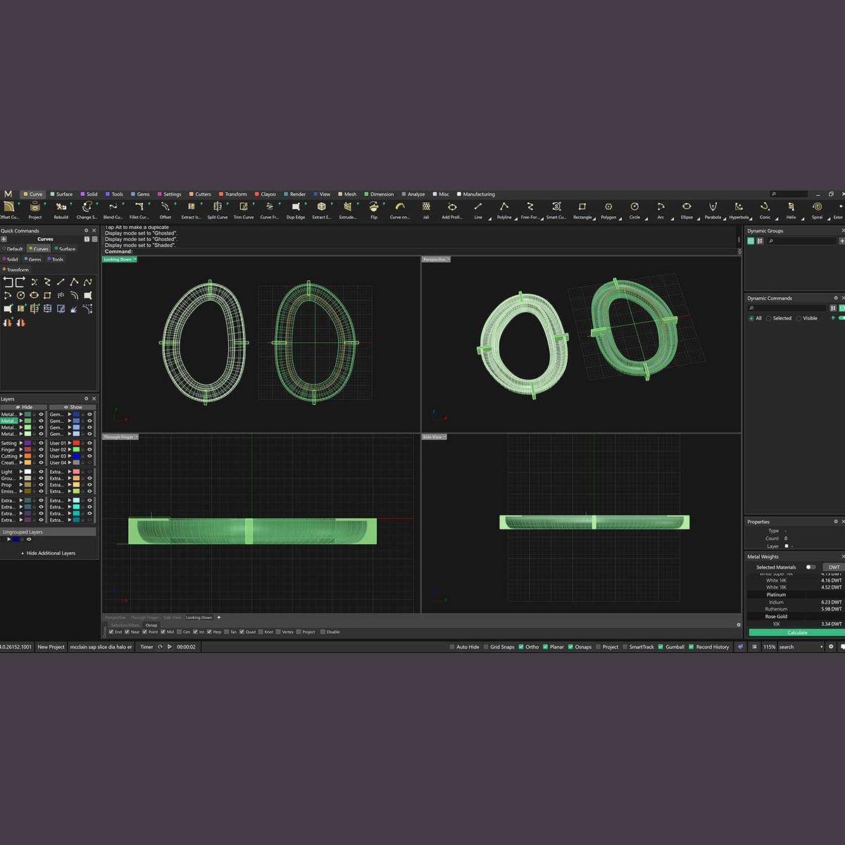 CAD screenshot of a custom jewelry design in progress — Jewelsmith Durham NC