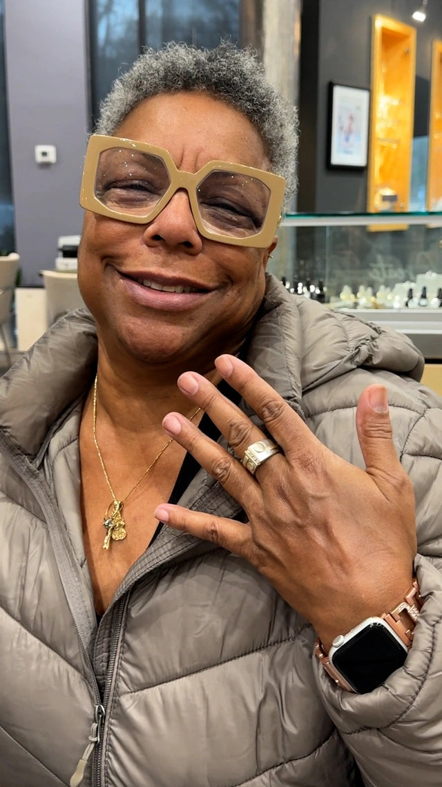 Laurette showing off her custom Jewelsmith ring