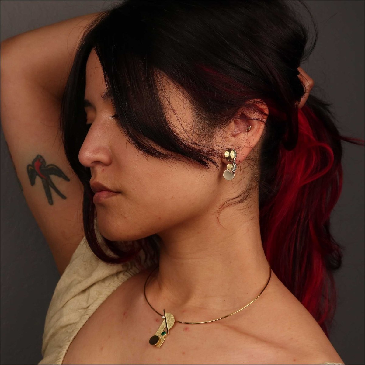 Abstract Disc and Squiggle Earrings 14KW 18KY - JewelsmithEarrings