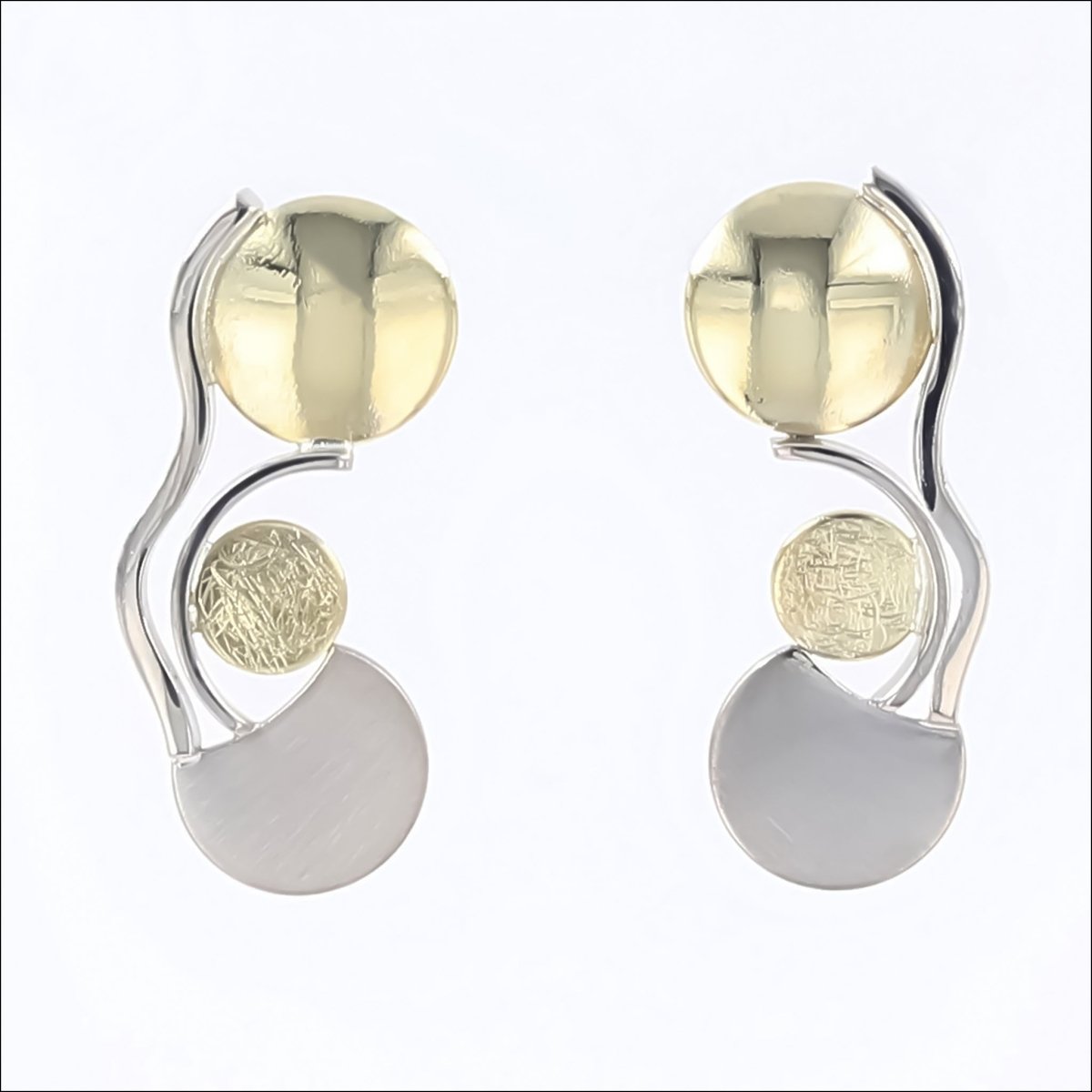 Abstract Disc and Squiggle Earrings 14KW 18KY - JewelsmithEarrings