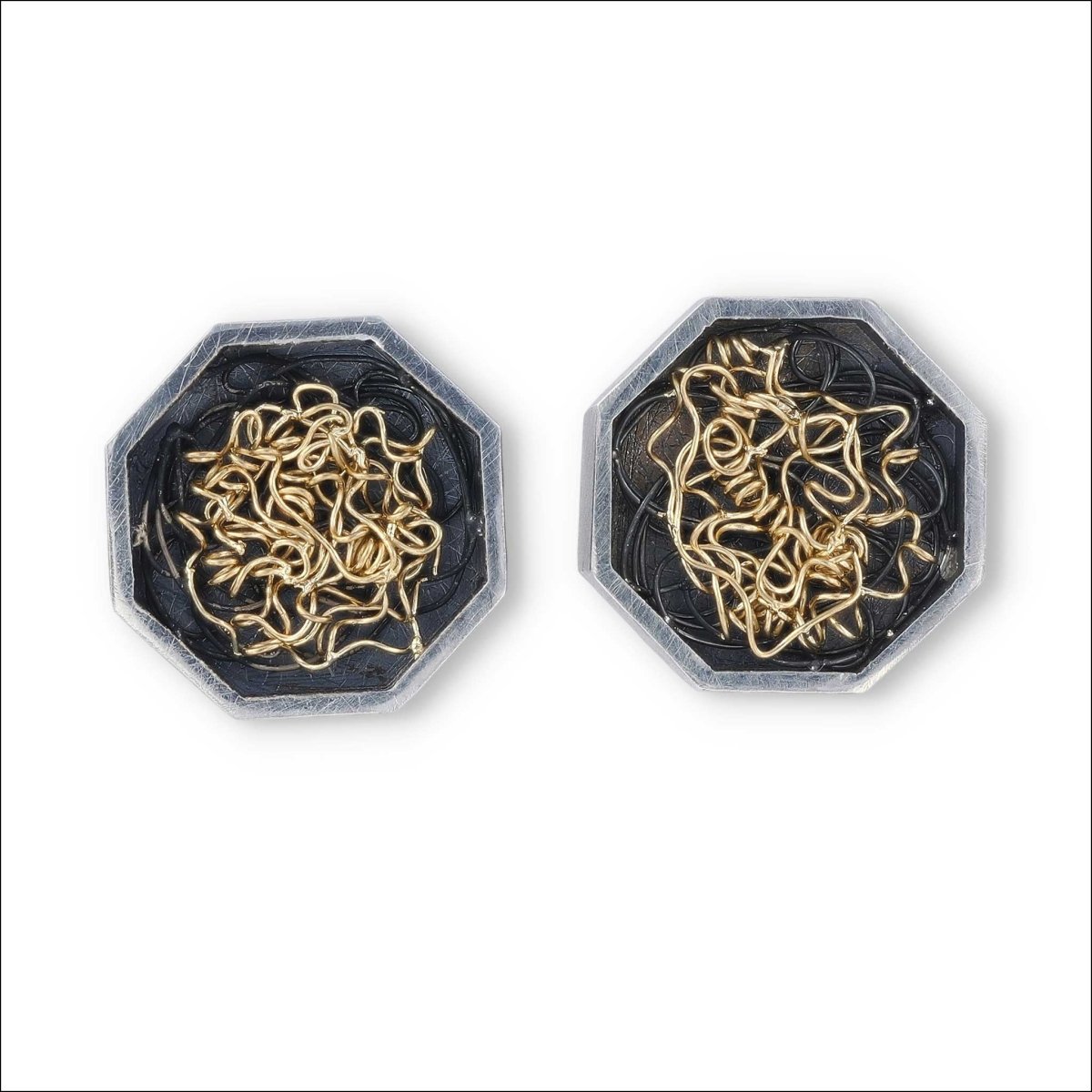 Abstract Wire Octagonal Squiggle Stud Earrings Sterling Silver 18KY - JewelsmithEarrings