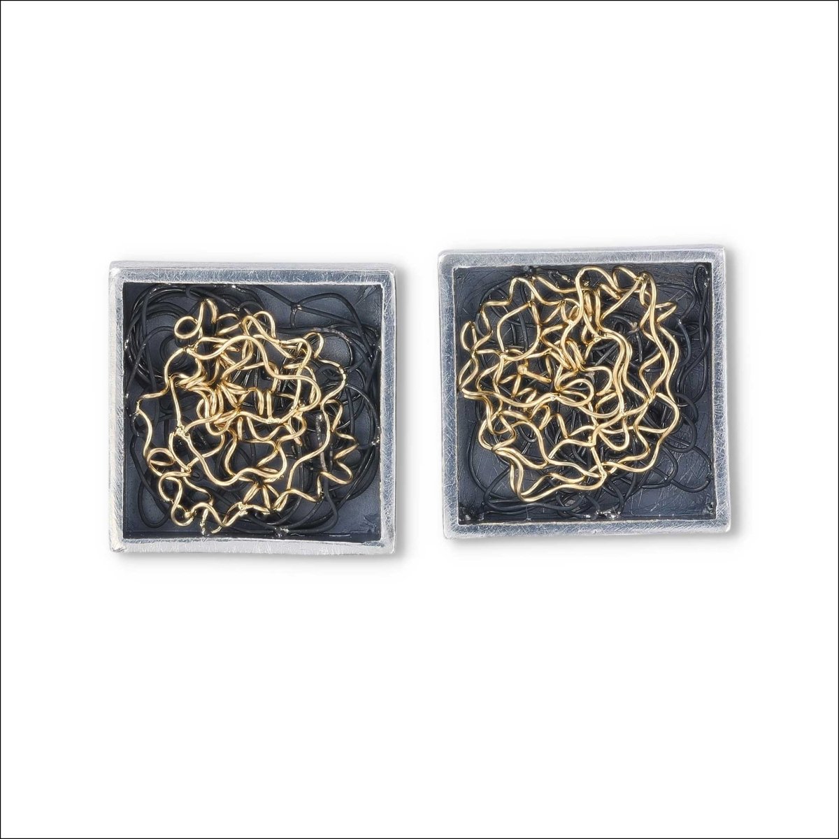 Abstract Wire Square Squiggle Stud Earrings Sterling Silver 18KY - JewelsmithEarrings