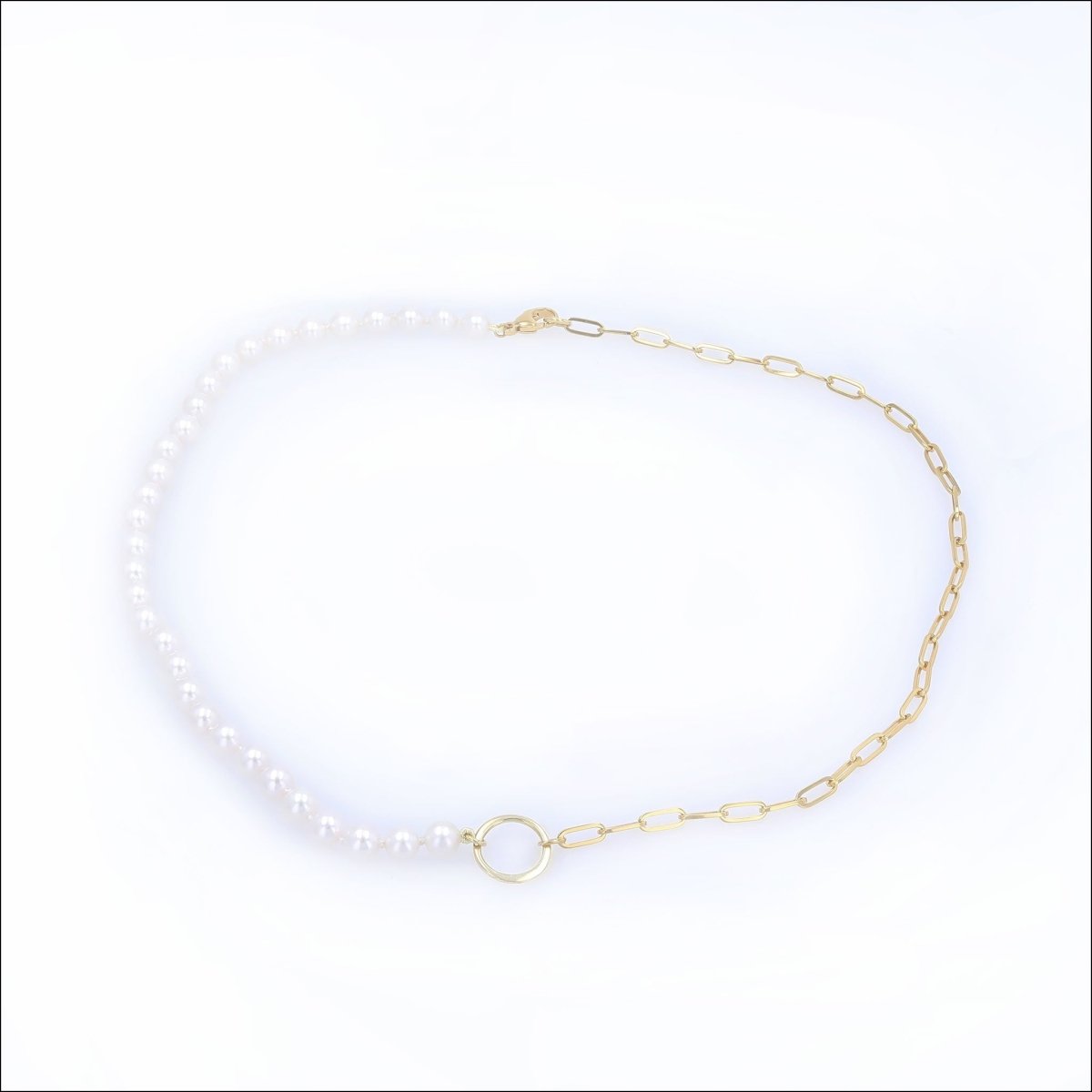 Akoya Pearl Paperclip Chain Necklace 18KY 18" - Jewelsmith - Durham NC - Handcrafted - Necklaces