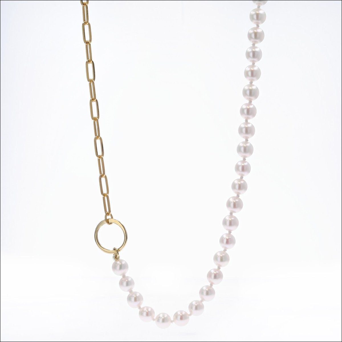 Akoya Pearl Paperclip Chain Necklace 18KY 18" - JewelsmithNecklaces