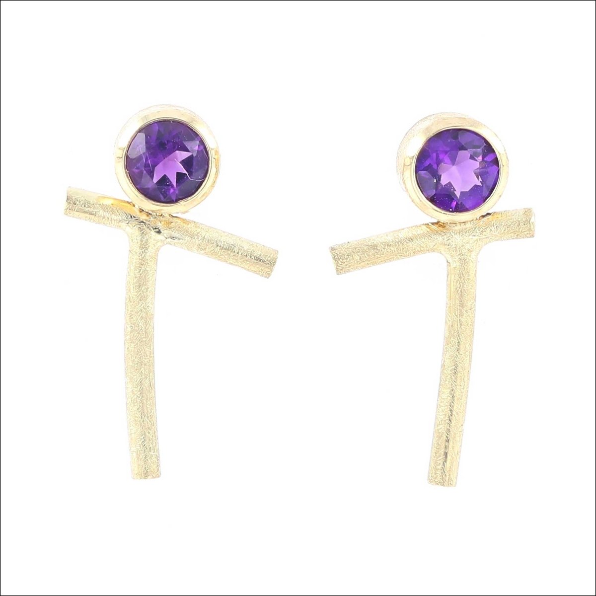 Amethyst Cross Twig Earring Studs 18KY - JewelsmithEarrings