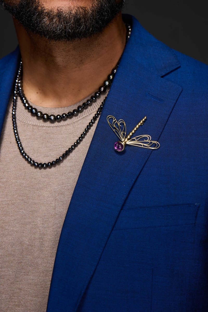 Amethyst Dragonfly Brooch 18KY - Jewelsmith - Durham NC - Handcrafted - Brooches