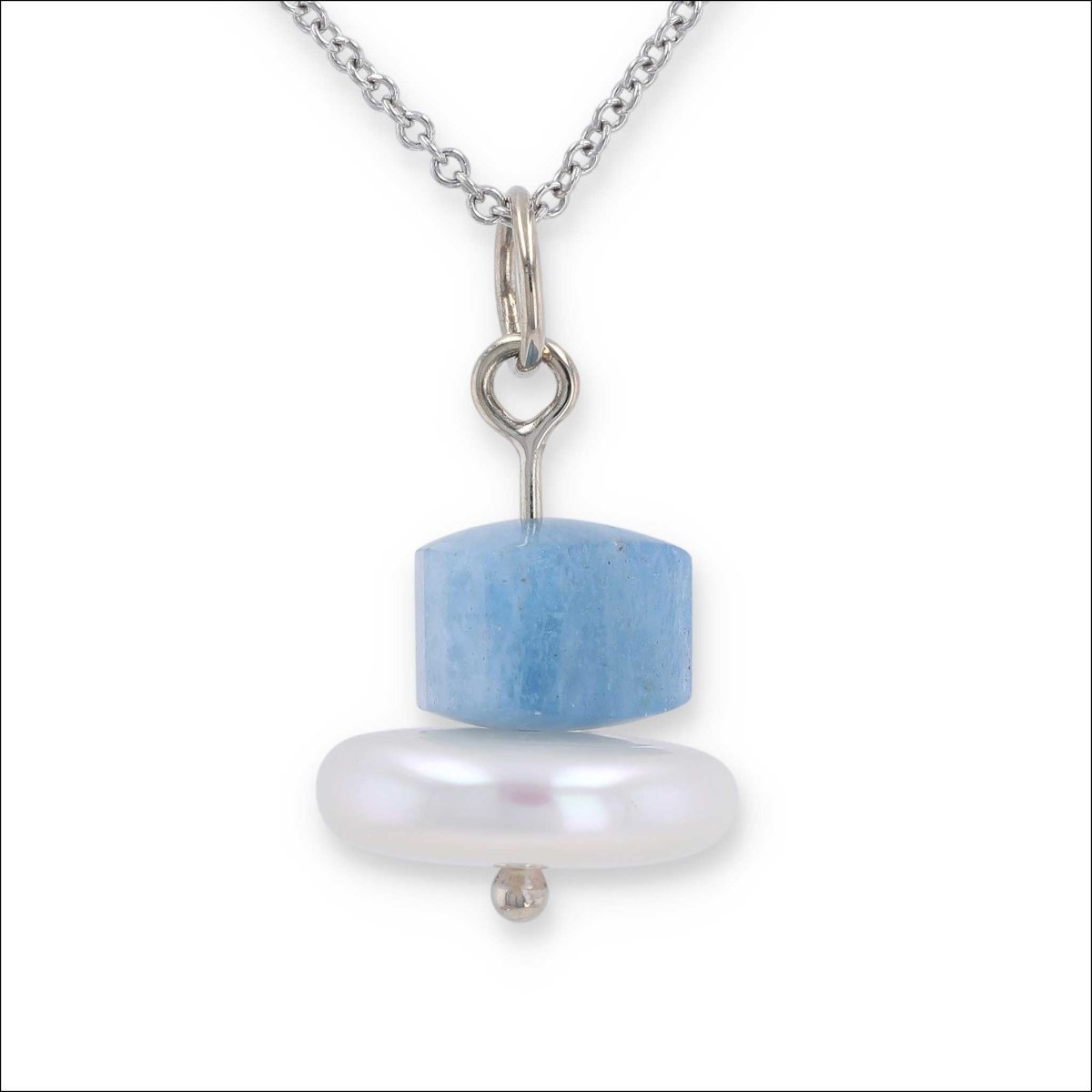 Aquamarine Bead Coin Pearl Pendant 14KW - JewelsmithPendants