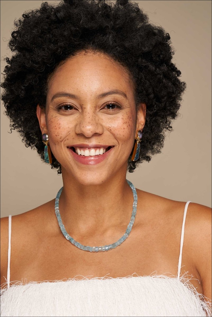 Aquamarine Bead Strand Necklace 14KW 19" - JewelsmithNecklaces