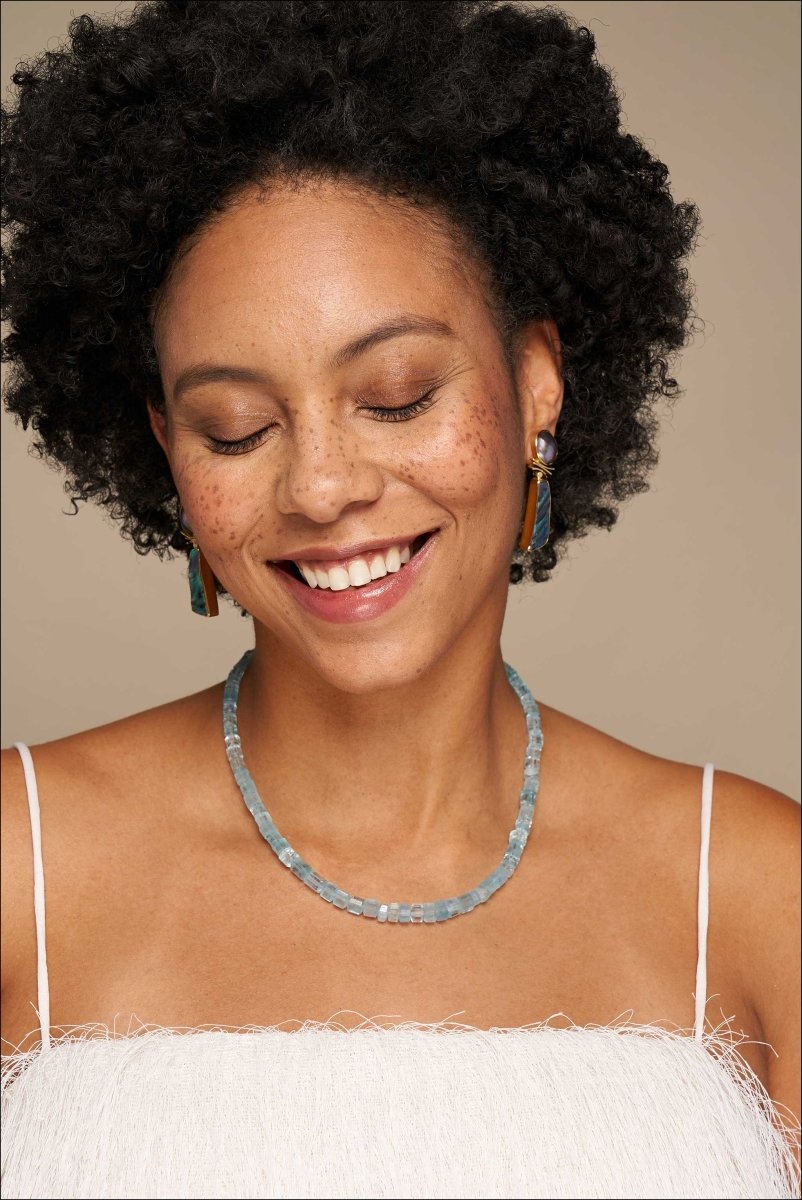 Aquamarine Bead Strand Necklace 14KW 19" - JewelsmithNecklaces