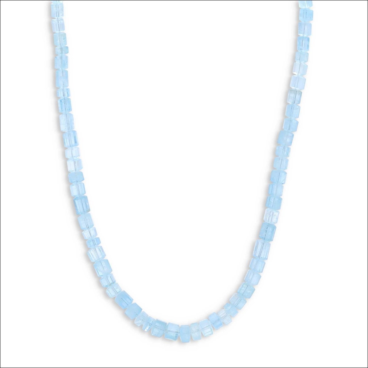 Aquamarine Bead Strand Necklace 14KW 19" - JewelsmithNecklaces