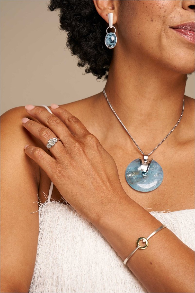 Aquamarine Cab Drop Earrings 14KW - JewelsmithEarrings