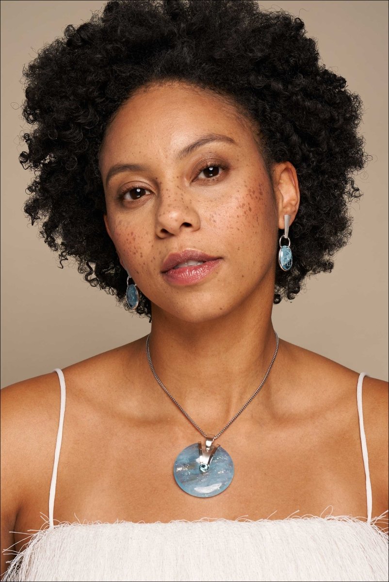 Aquamarine Cab Drop Earrings 14KW - JewelsmithEarrings