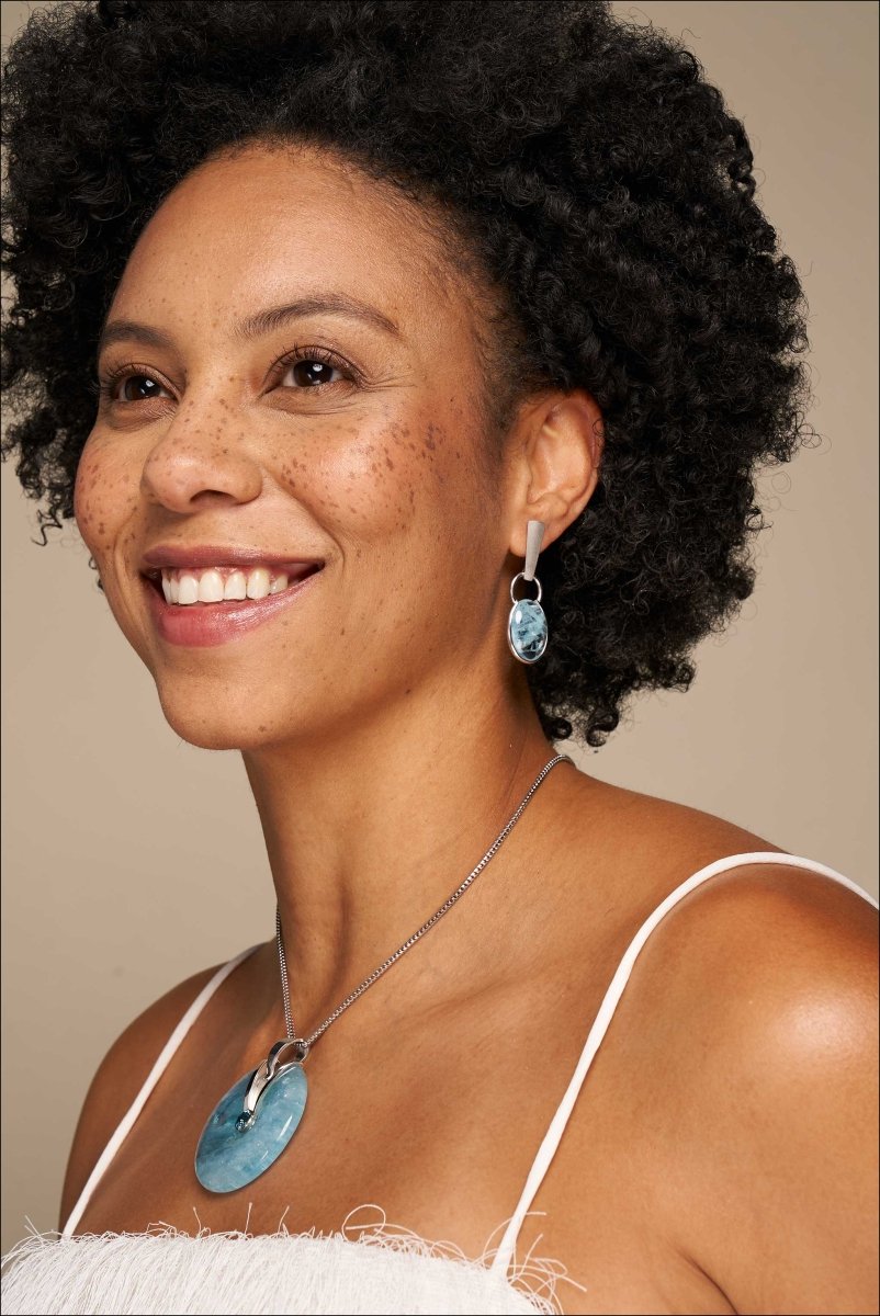 Aquamarine Cab Drop Earrings 14KW - JewelsmithEarrings