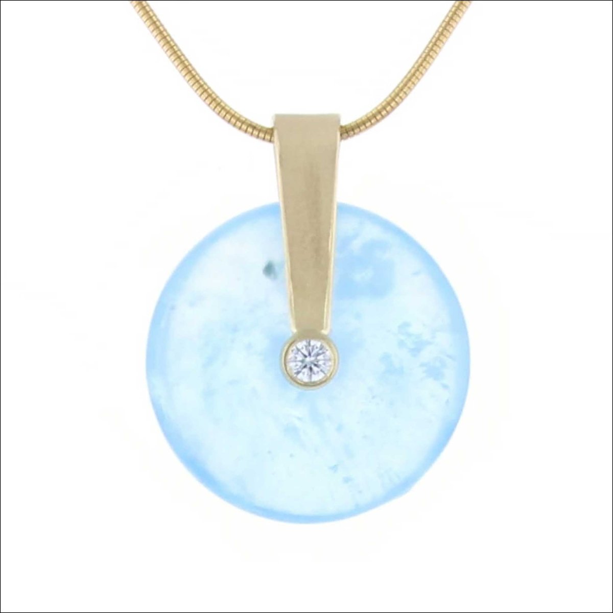 Aquamarine Disc Diamond Pendant 18KY - JewelsmithPendants