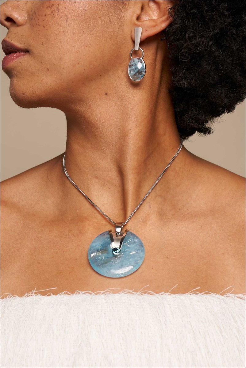 Aquamarine Donut Blue Zircon Diamond Pendant Platinum - JewelsmithPendants