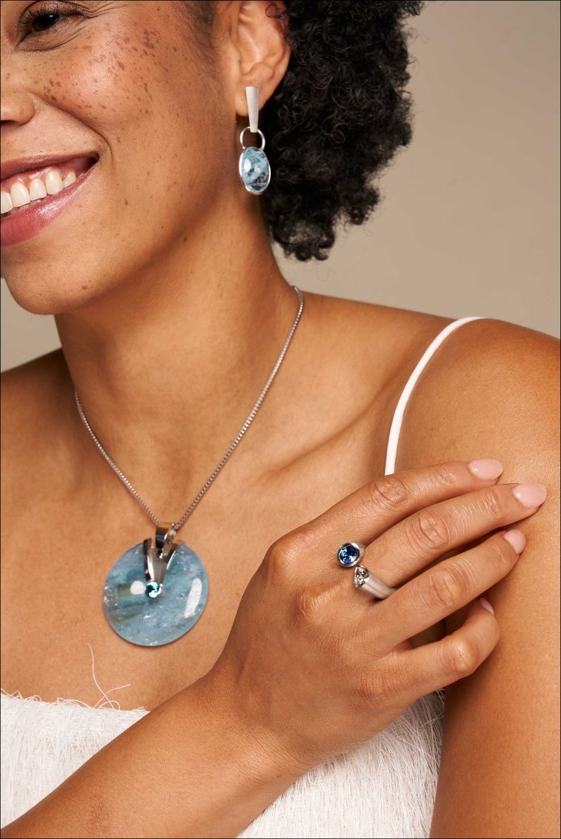 Aquamarine Donut Blue Zircon Diamond Pendant Platinum - JewelsmithPendants