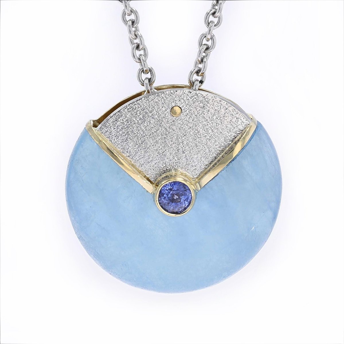 Aquamarine Donut Sapphire Diamond Reversible Pendant 18KY Platinum - JewelsmithPendants