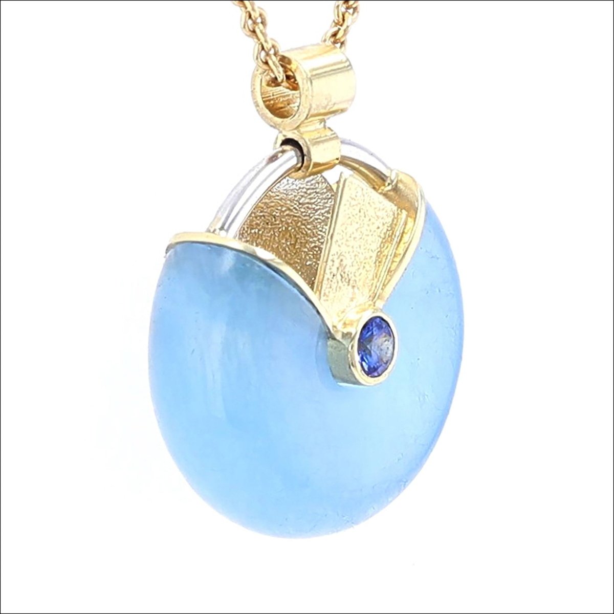 Aquamarine Donut Sapphire Pendant 18KY Platinum - JewelsmithPendants