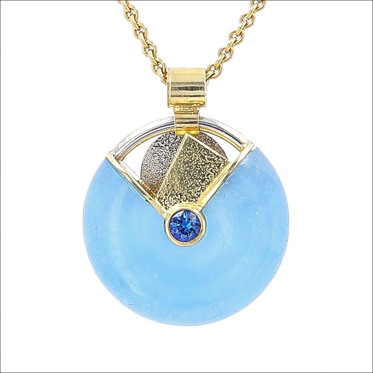 Aquamarine Donut Sapphire Pendant 18KY Platinum - JewelsmithPendants