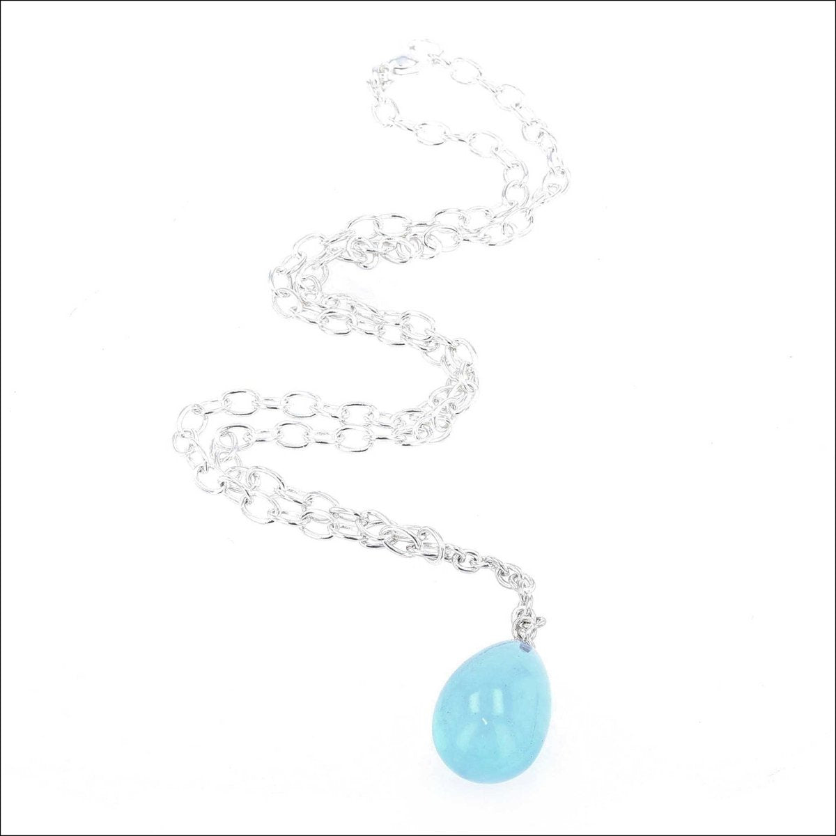 Aquamarine Smooth Briolette Y Necklace Sterling Silver 16" - JewelsmithNecklaces