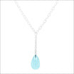 Aquamarine Smooth Briolette Y Necklace Sterling Silver 16" - JewelsmithNecklaces