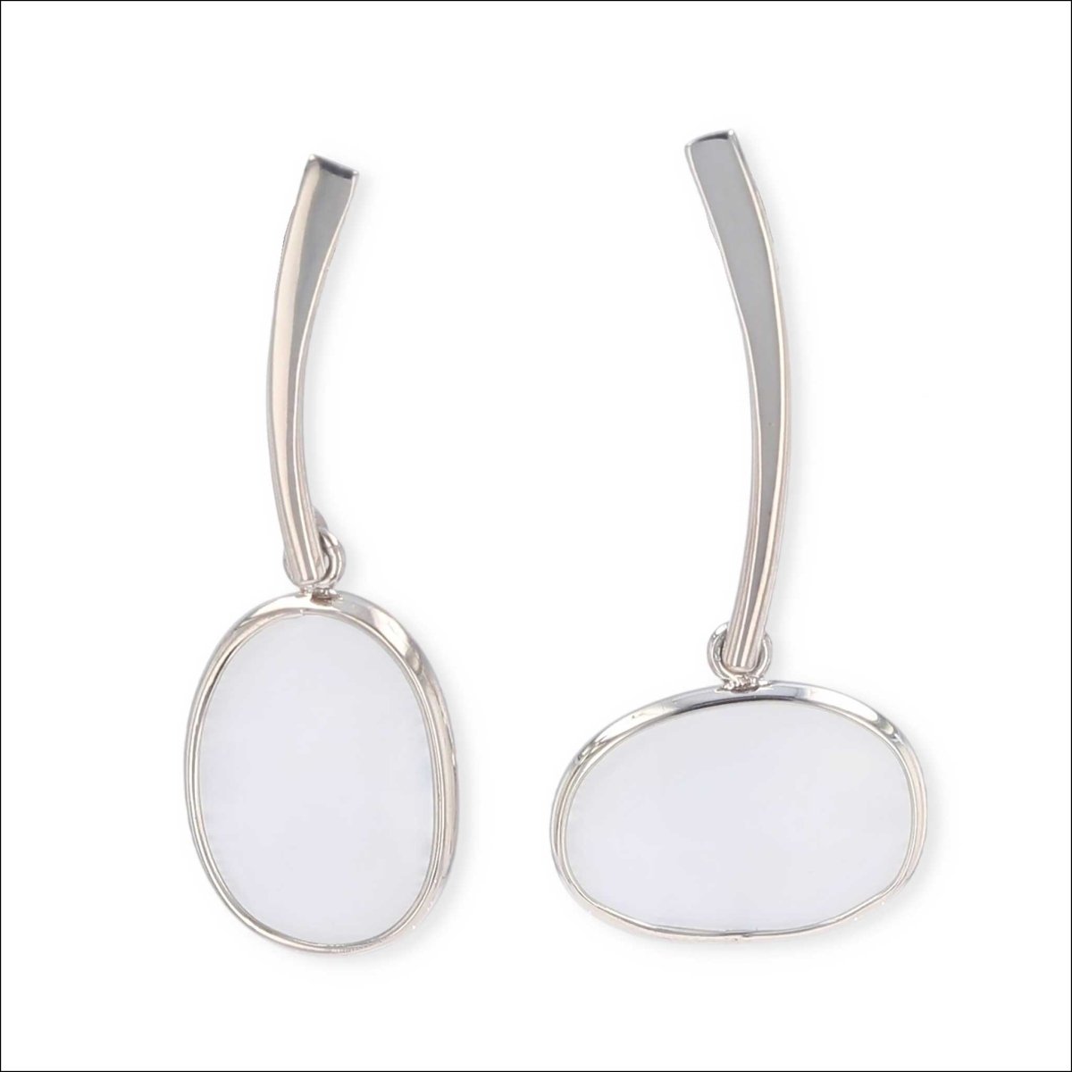 Asymmetrical Rose Cut Moonstone Forged Dangle Earrings 14KW - Jewelsmith - Durham NC - Handcrafted - Earrings