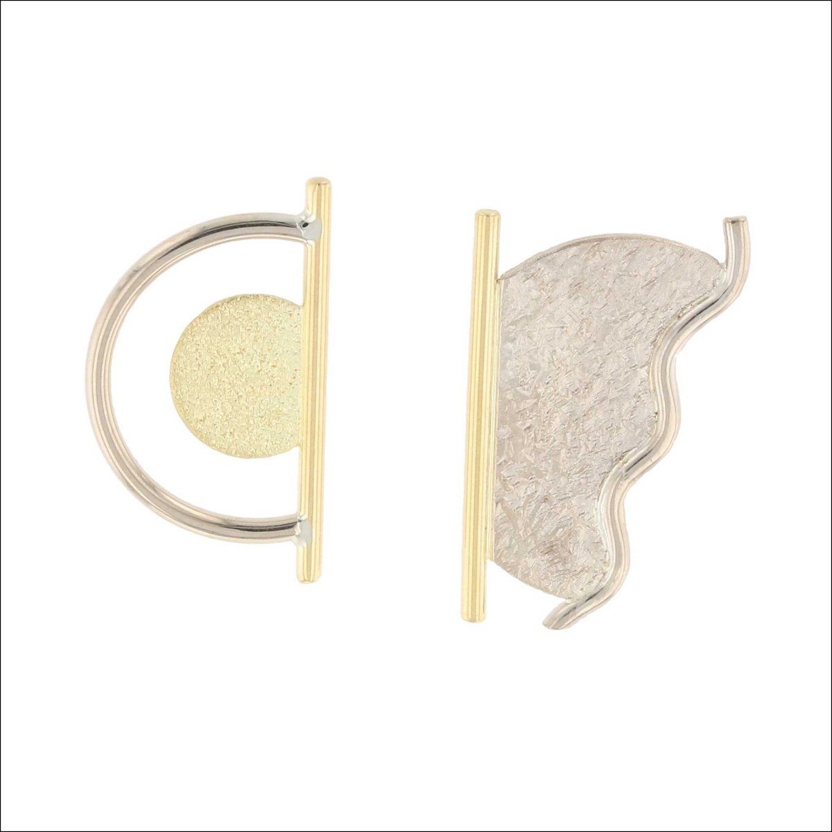 Asymmetrical Squiggle Stick Stud Earrings 18KY 14KW - Jewelsmith - Durham NC - Handcrafted - Earrings