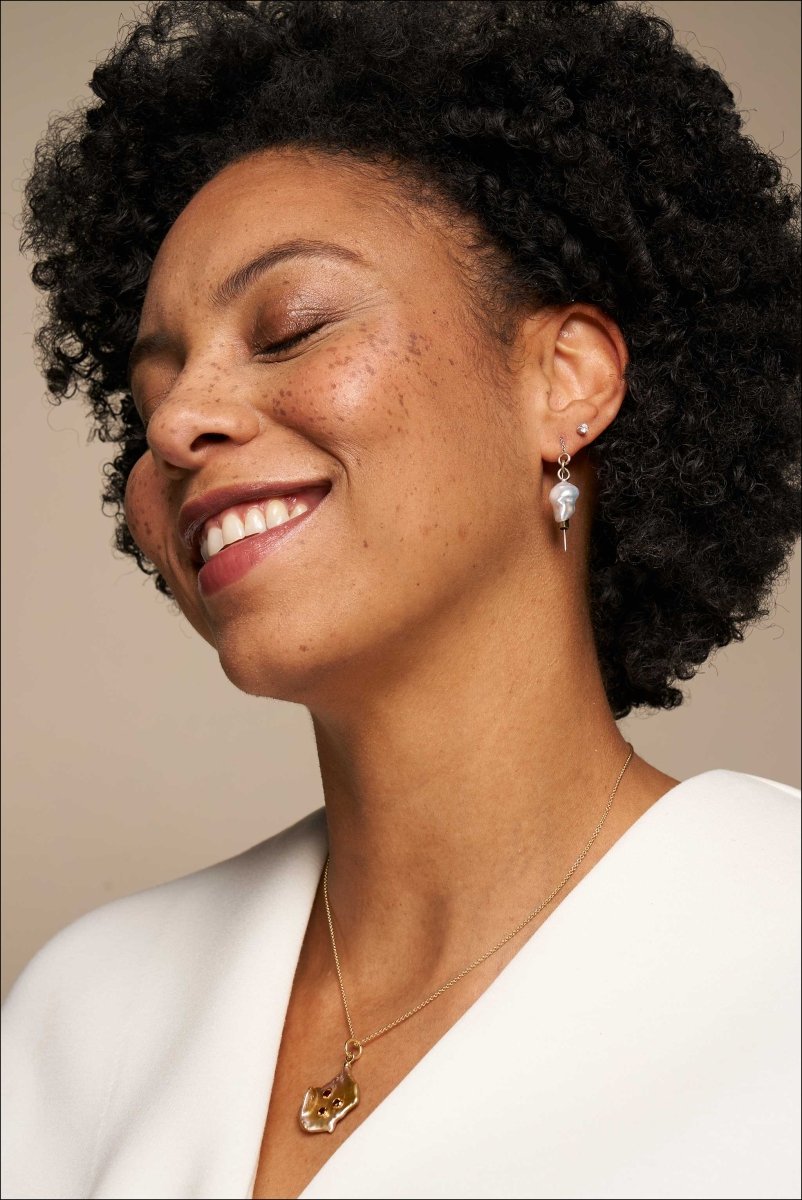 Baroque Iridescent Freshwater Pearl Orange Garnet Pendant 18KY - JewelsmithPendants