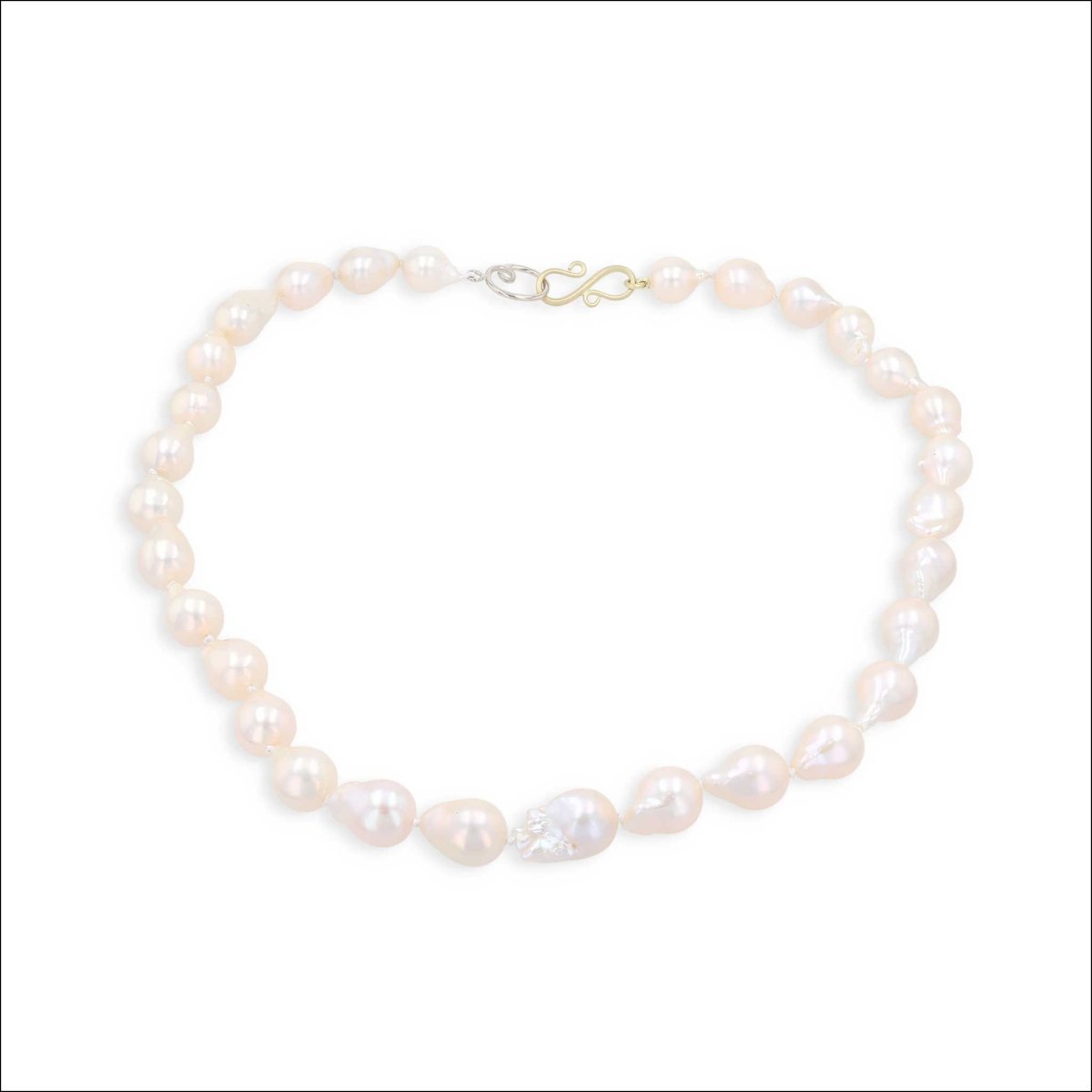 Baroque Light Peachy Cream Chinese Freshwater Pearl Strand Necklace 14KW 18KY 18" - Jewelsmith - Durham NC - Handcrafted - Necklaces
