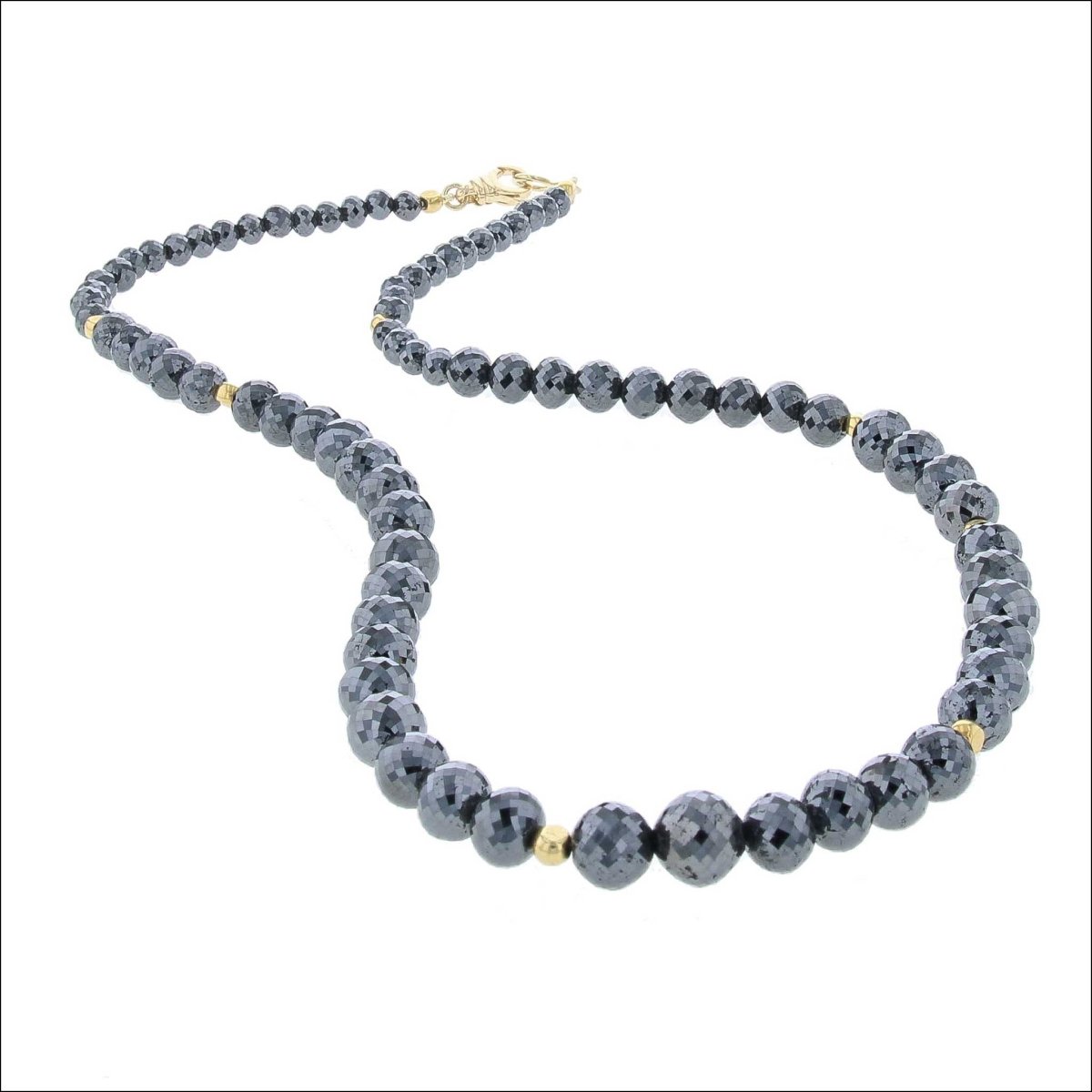 Black Diamond and Gold Bead Strand Necklace 18" 18KY - JewelsmithNecklaces