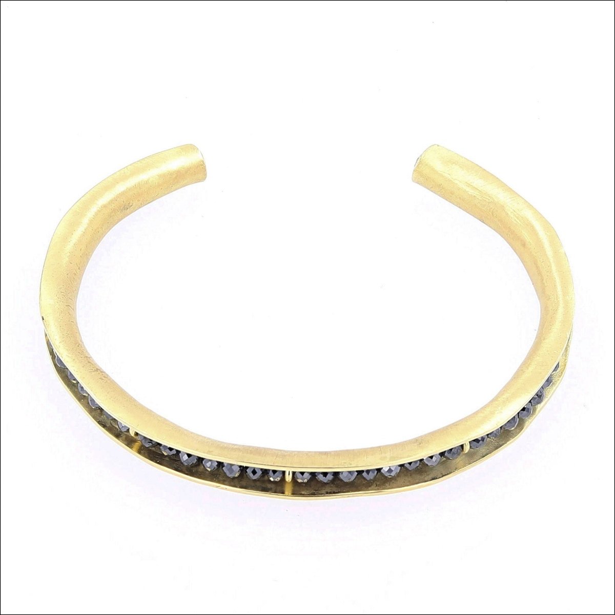 Black Diamond Bead Concave Cuff Bracelet 18KY - JewelsmithBracelets