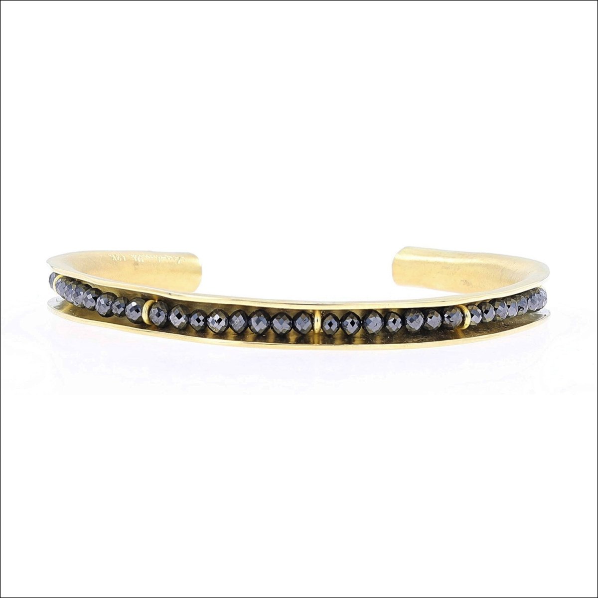 Black Diamond Bead Concave Cuff Bracelet 18KY - JewelsmithBracelets