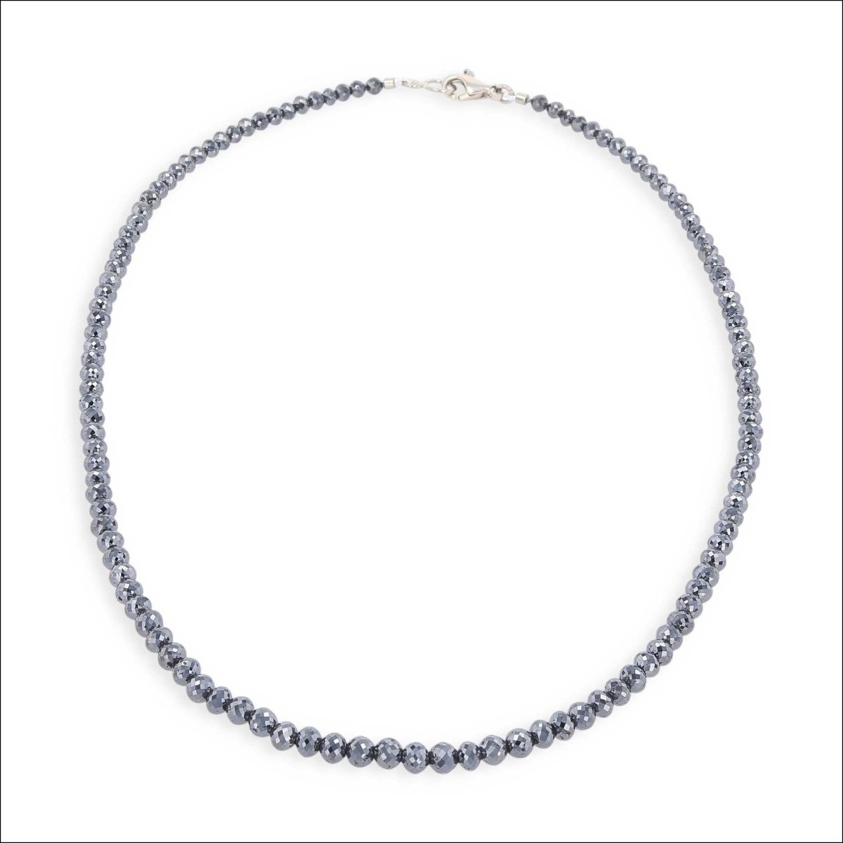 Black Diamond Bead Strand Necklace 14KW 16" 51.18cttw - Jewelsmith - Durham NC - Handcrafted - Necklaces