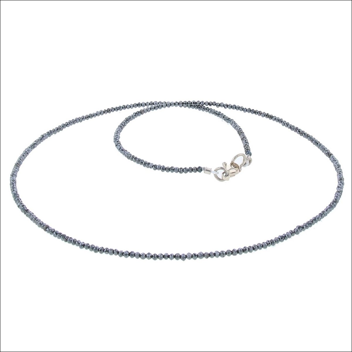 Black Diamond Bead Strand Necklace 18" 14KW - JewelsmithNecklaces