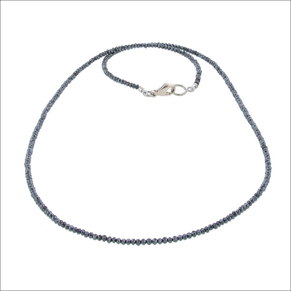 Black Diamond Bead Strand Necklace 18" 14KW - JewelsmithNecklaces