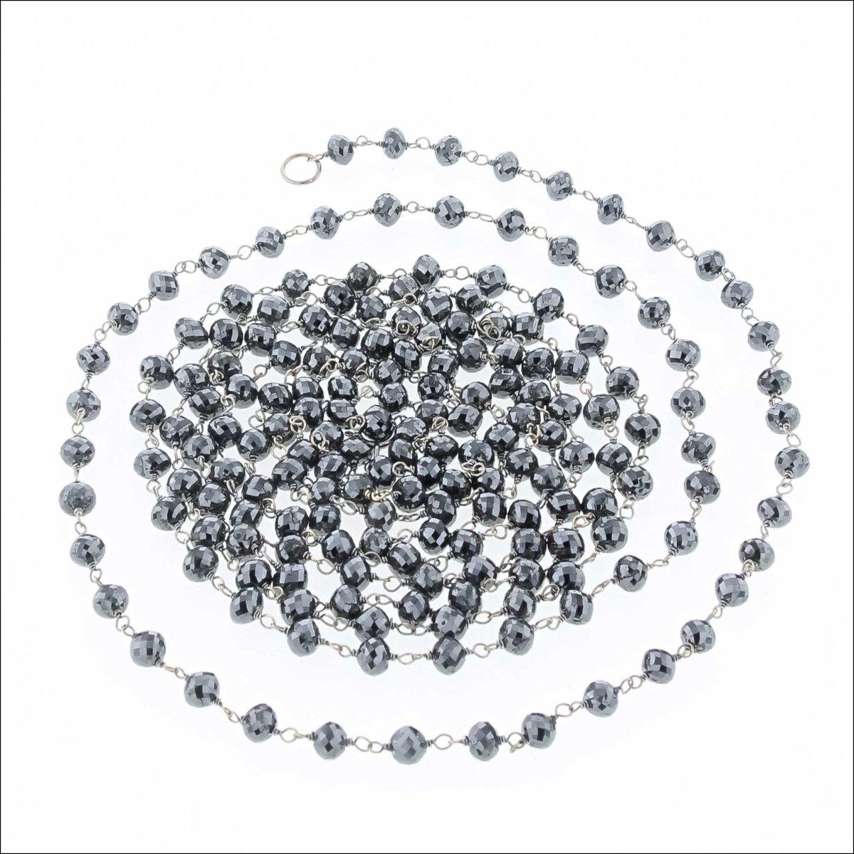 Black Diamond Bead Wire Link Necklace 18KW (Consignment) - JewelsmithNecklaces