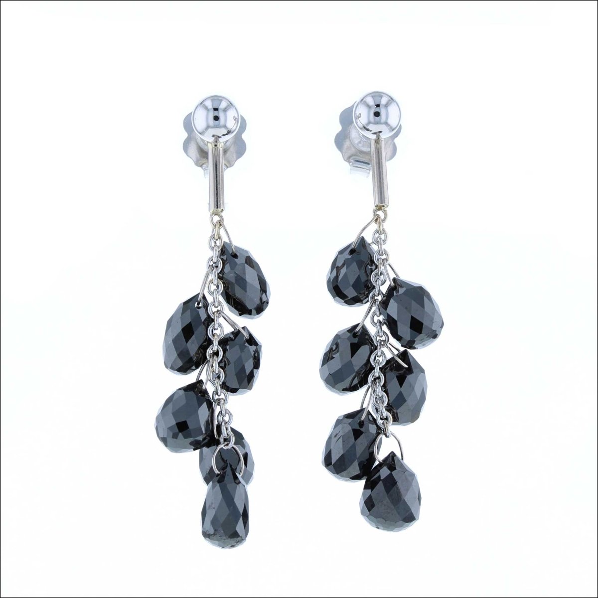 Black Diamond Briolette Cluster Earring Jackets 18KW (Consignment) - JewelsmithEarrings