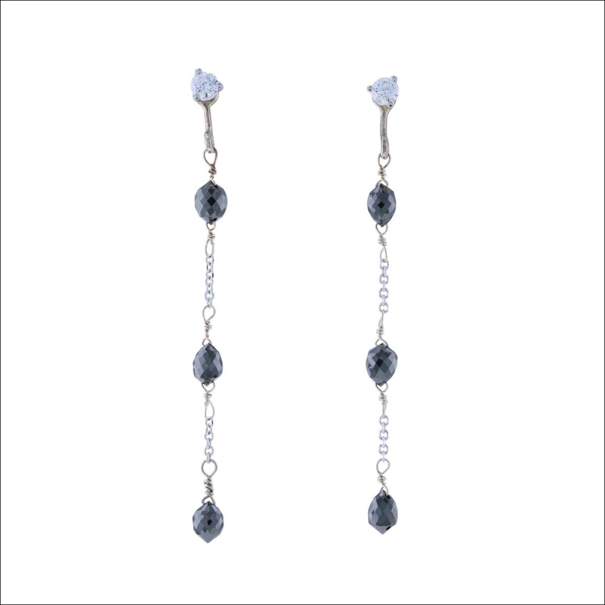Black Diamond Briolette Earring Jackets 18KW (Consignment) - Jewelsmith - Durham NC - Handcrafted - Earrings