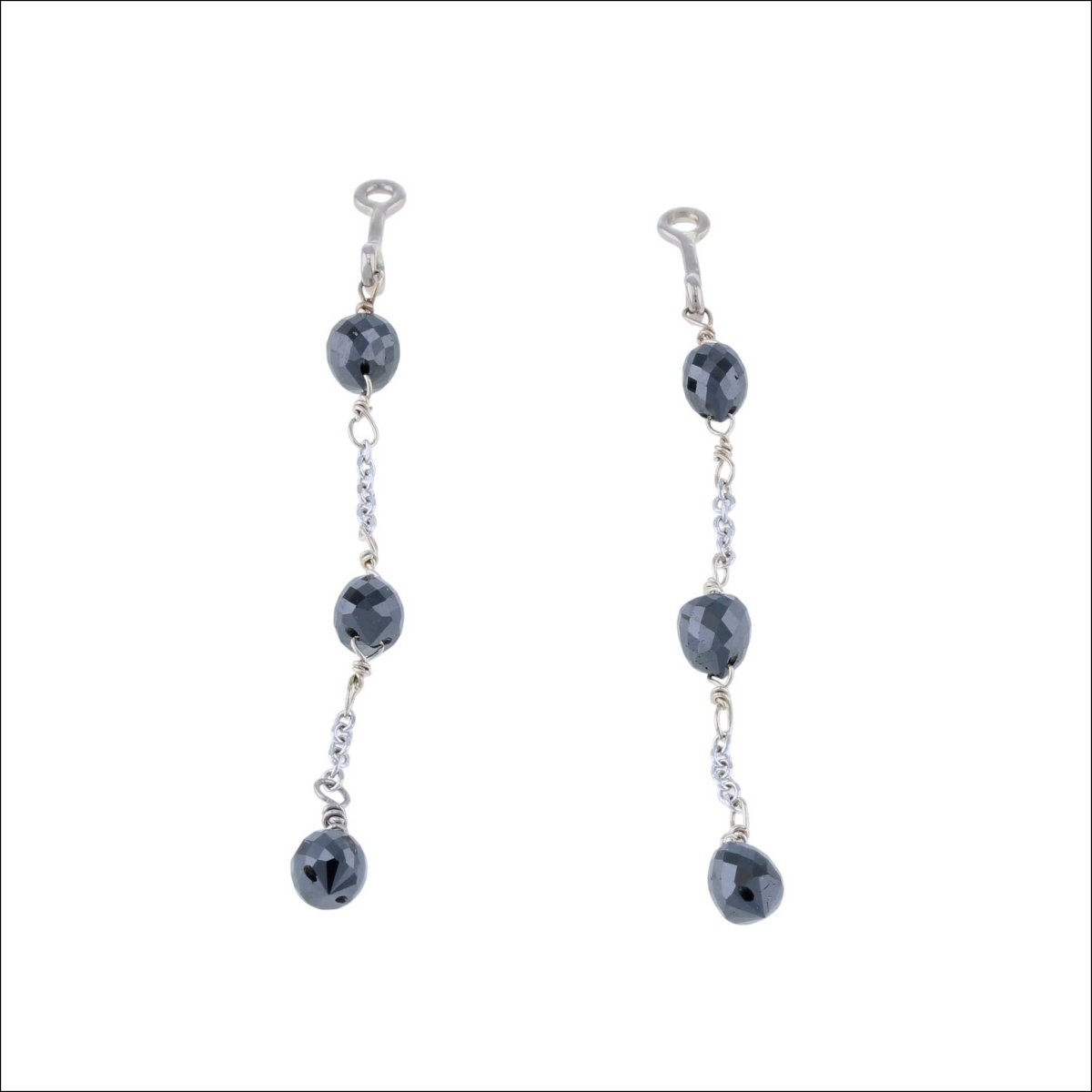Black Diamond Briolette Earring Jackets 18KW (Consignment) - Jewelsmith - Durham NC - Handcrafted - Earrings