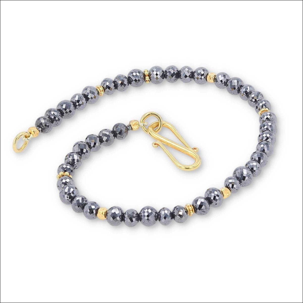 Black Diamond Gold Bead Strand Bracelet 18KY 9" - JewelsmithBracelets