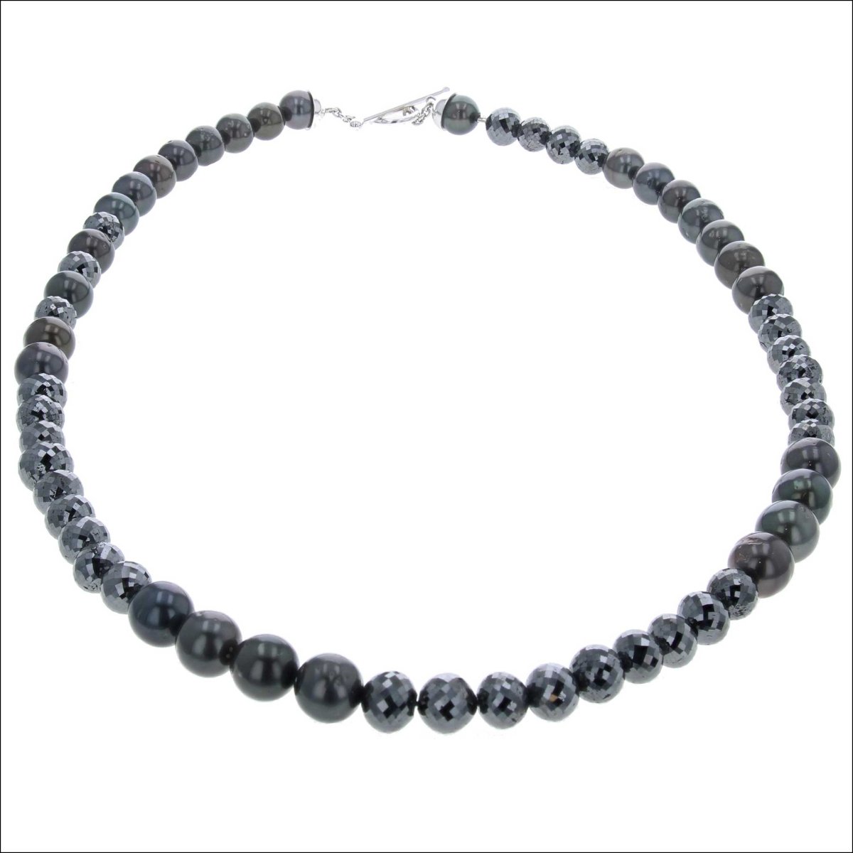 Black Diamond Round Bead Tahitian Pearl Strand 18.5" 14KW - JewelsmithNecklaces