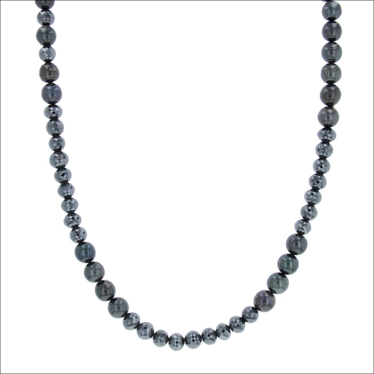 Black Diamond Round Bead Tahitian Pearl Strand 18.5" 14KW - JewelsmithNecklaces