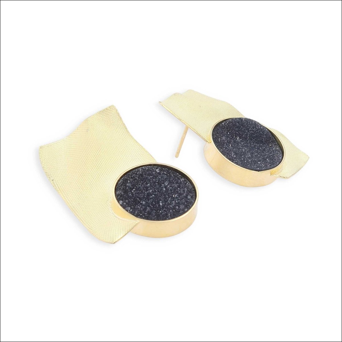 Black Druzy Wavy Sheet Earrings 18KY - Jewelsmith - Durham NC - Handcrafted - Earrings