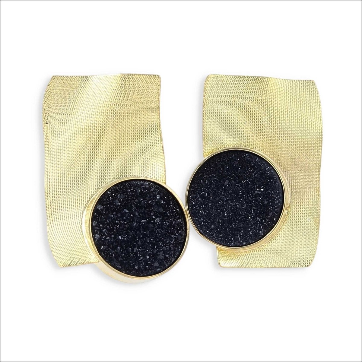 Black Druzy Wavy Sheet Earrings 18KY - Jewelsmith - Durham NC - Handcrafted - Earrings